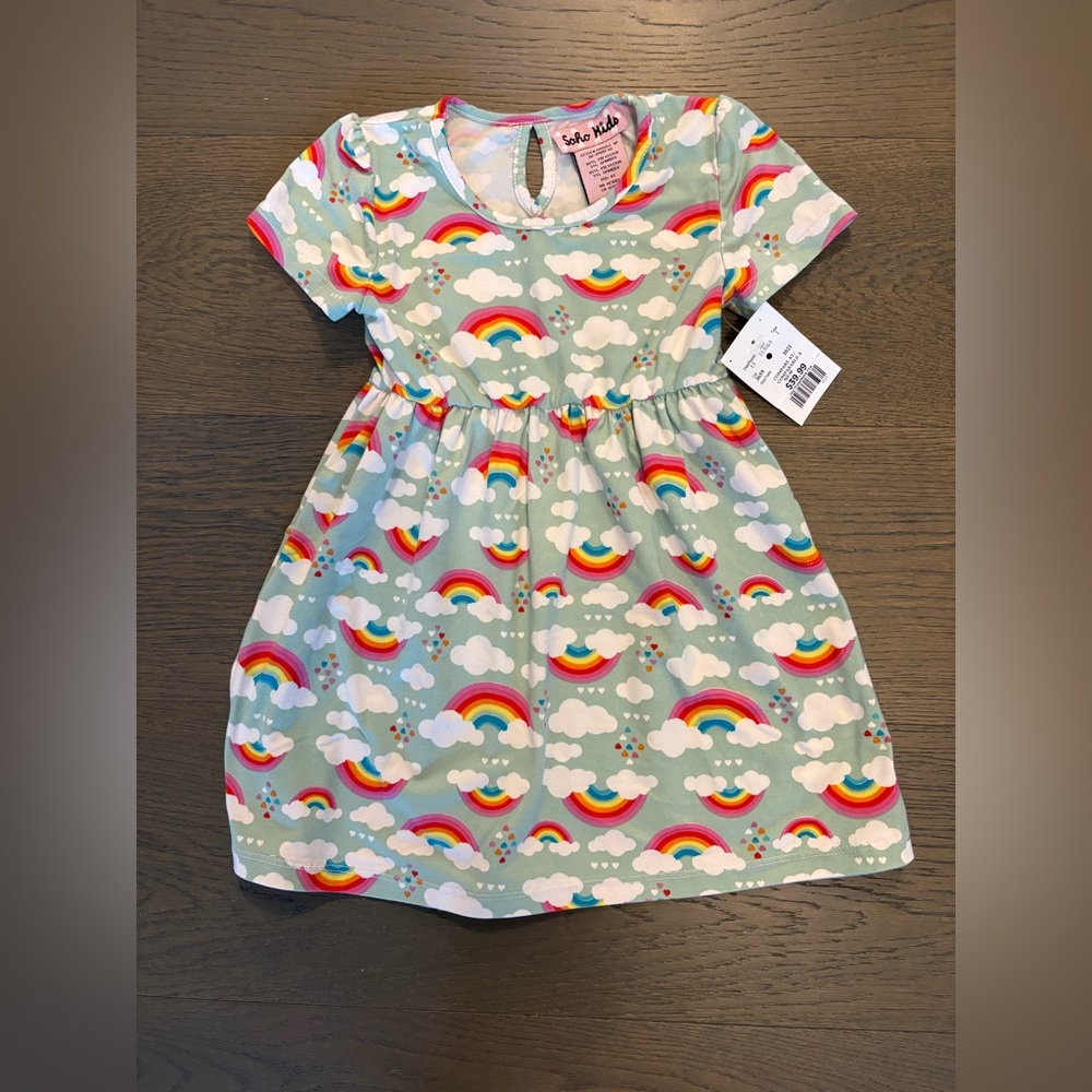 Soho Kids green kids rainbow dress 4T NWT retail $45